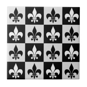 Black White Fleur-De-Lis Mönster Kakelplatta