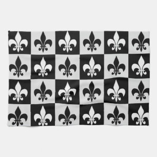 Black White Fleur-De-Lis Mönster Kökshandduk