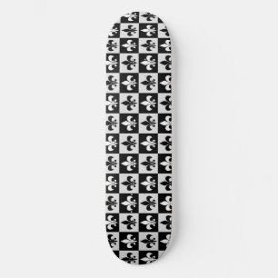 Black White Fleur-De-Lis Mönster Mini Skateboard Bräda 18,5 Cm