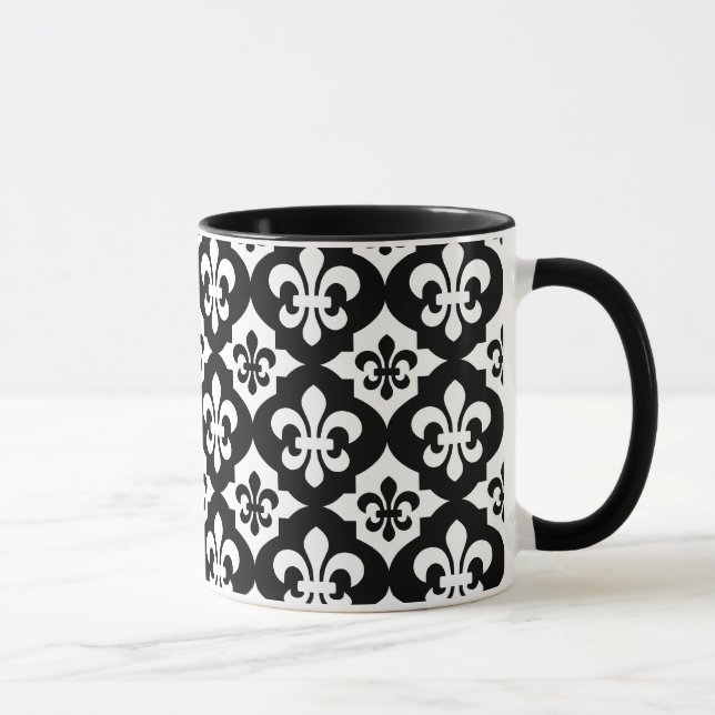 Black White Fleur De Lis Mönster Mugg (Höger)