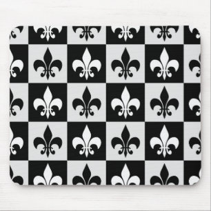 Black White Fleur-De-Lis Mönster Musmatta