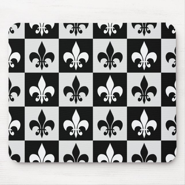 Black White Fleur-De-Lis Mönster Musmatta (Framsidan)