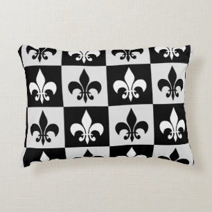 Black White Fleur-De-Lis Mönster Prydnadskudde