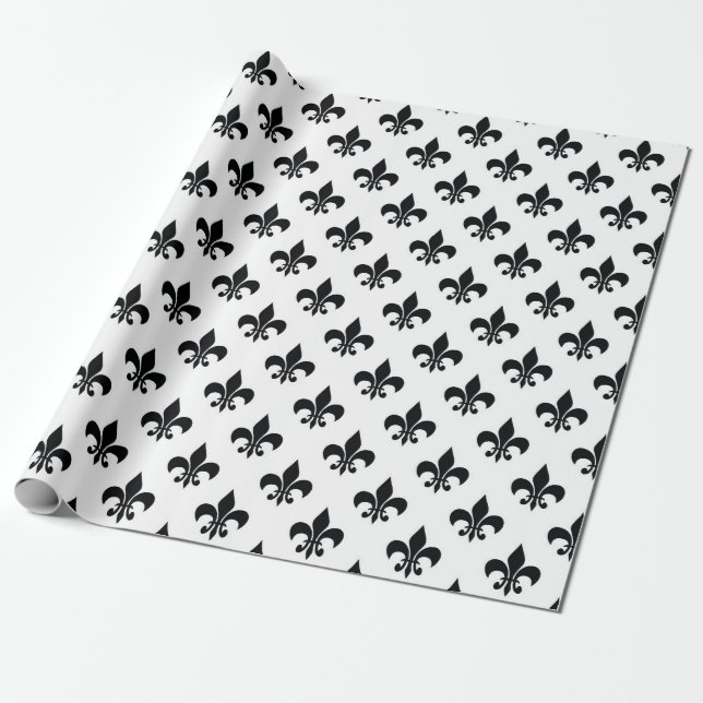Black White Fleur-de-lis Presentpapper (Utrullad)
