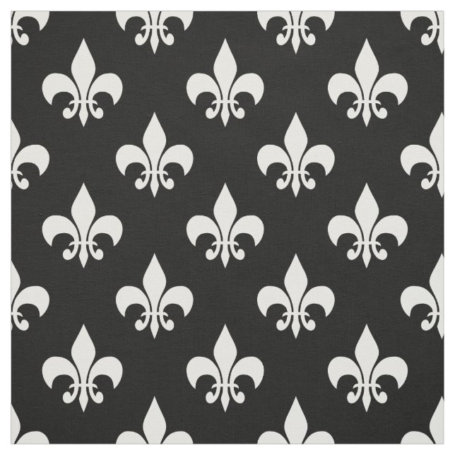 Black White Fleur-de-lis Textile Tyg (Provkarta)