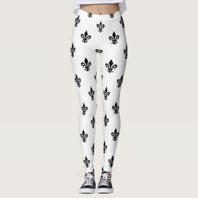Black & White Fleur-de-lis Women's Leggings (Framsida)