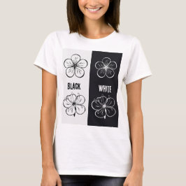 Black  White Floral Contrast Art | Minimalist T Shirt