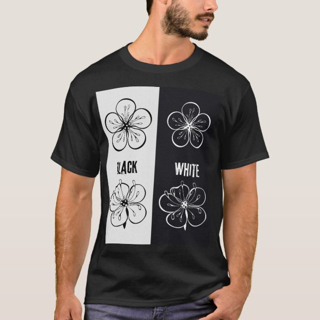 Black White Floral Contrast Art | Minimalist T Shirt (Framsida)