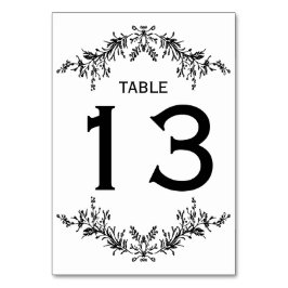 Black White Floral Line Art | Table Number Bordsnummer