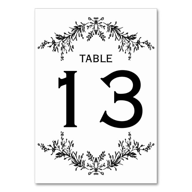 Black White Floral Line Art | Table Number Bordsnummer (Framsidan)