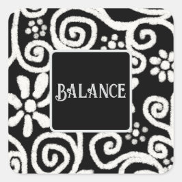 Black White Floral & Swirls Flowers Personalized Fyrkantigt Klistermärke