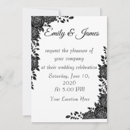 “Black & White Floral Wedding Invitation Inbjudningar