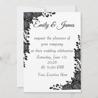 “Black & White Floral Wedding Invitation Inbjudningar