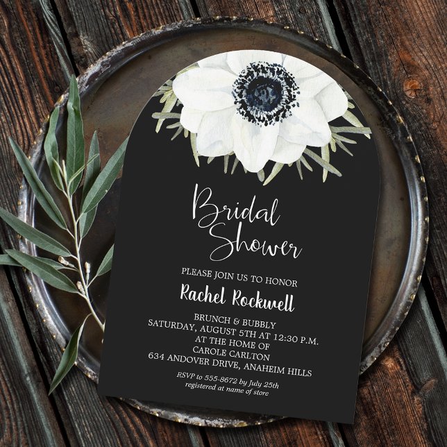 Black White Flowers Möhippa Arch Inbjudningar (Black and white flowers bridal shower arch-top invitations - INSTANT DOWNLOAD, PRINTED and or both!)
