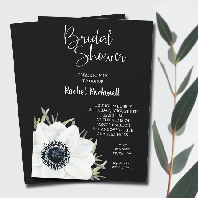 Black White Flowers Möhippa Inbjudningar (Black White Flowers Bridal Shower Invitations - INSTANT DOWNLOAD and/or PRINTED)