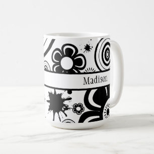 Black & White Flowers, Ringar, Stänk Mönster Kaffemugg