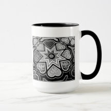 Black & White Folk Art Hearts Mugg
