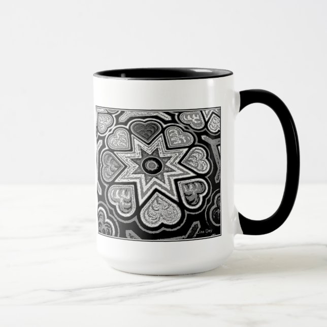Black & White Folk Art Hearts Mugg (Höger)