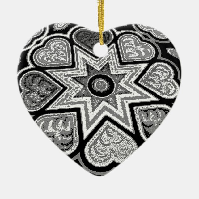 Black & White Folk Art Hearts Ornament (Framsidan)