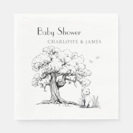 Black & White Forest Bear Baby Shower Pappersservett