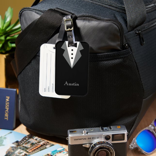 Black White Formal Tuxedo-Personlig Bagagebricka (Framsida & Baksida)