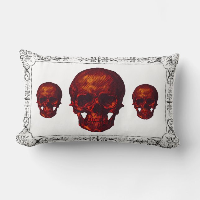 Black White Framed Halloween-Döskallar Lumbarkudde (Framsida)