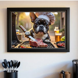 Black White Fransk Bulldog Grillmaster Poster
