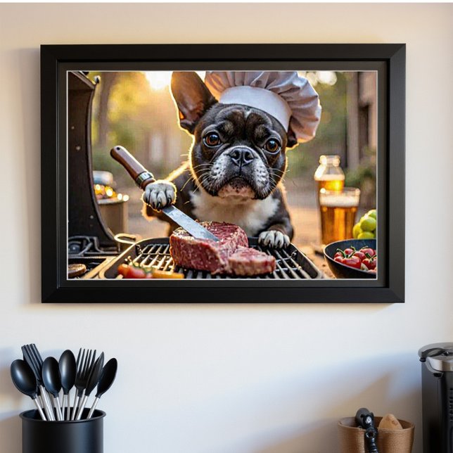 Black White Fransk Bulldog Grillmaster Poster (Skapare uppladdad)