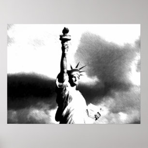 Black White Frihetsgudinnan New York City Poster