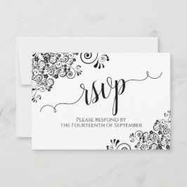 Black & White Frilly Elegant Calligraphy Bröllop OSA Kort