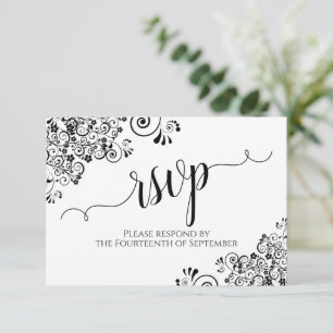 Black & White Frilly Elegant Calligraphy Bröllop OSA Kort