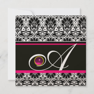 BLACK WHITE FUCHSIA DAMASK MONOGRAM Amethyst Guld Inbjudningar