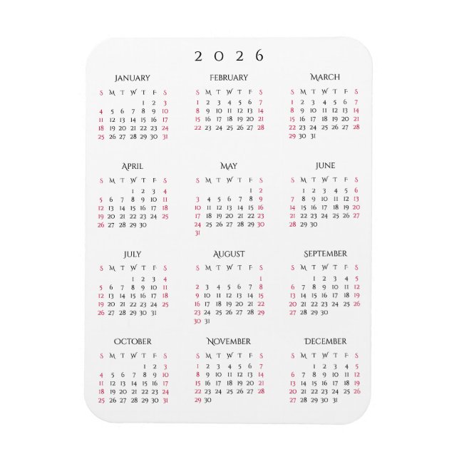 Black White Full Year 2026 Calendar Fridge Kitchen Magnet (Vertikal)