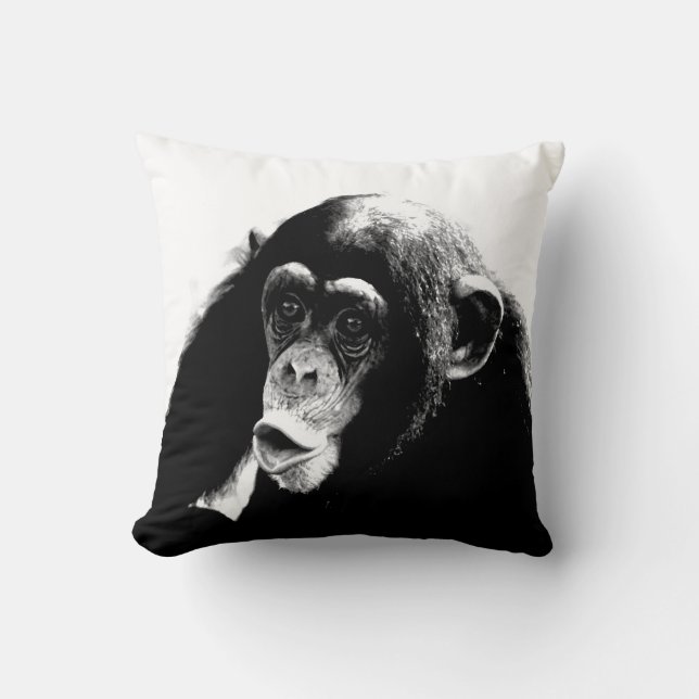Black White Funny Chimpanzee Kudde (Framsida)