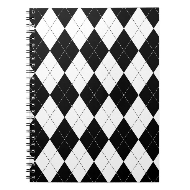 Black White Geometric Argyle Mönster Anteckningsbok (Framsidan)