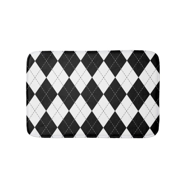 Black White Geometric Argyle Mönster Badrumsmatta (Framsidan)