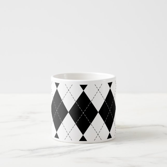 Black White Geometric Argyle Mönster Espressomugg (Framsidan)