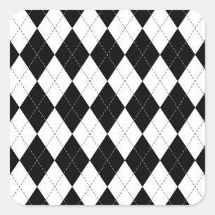 Black White Geometric Argyle Mönster Fyrkantigt Klistermärke