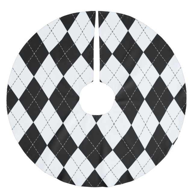 Black White Geometric Argyle Mönster Julgransmatta Borstad Polyester (Framsidan)