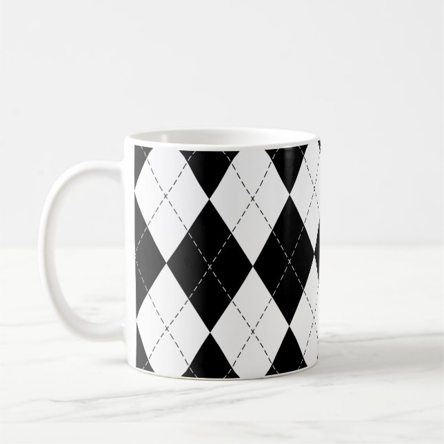 Black White Geometric Argyle Mönster Kaffemugg (Vänster)