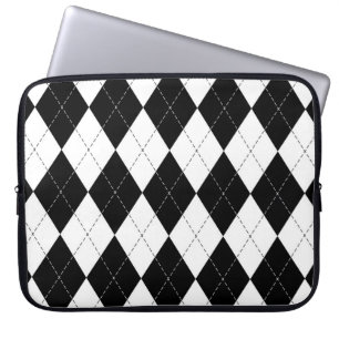 Black White Geometric Argyle Mönster Laptop Fodral