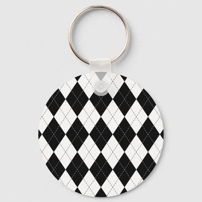 Black White Geometric Argyle Mönster Nyckelring (Framsida)