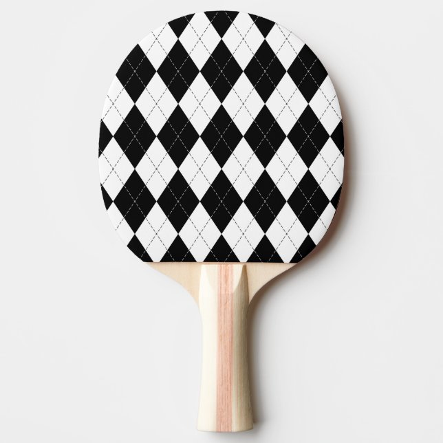 Black White Geometric Argyle Mönster Pingisracket (Framsidan)