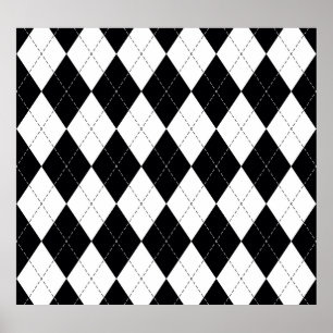Black White Geometric Argyle Mönster Poster