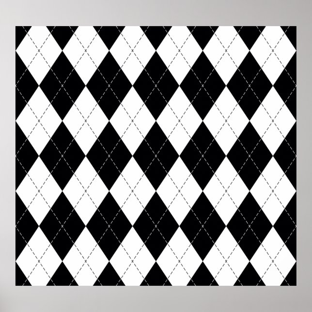 Black White Geometric Argyle Mönster Poster (Framsidan)