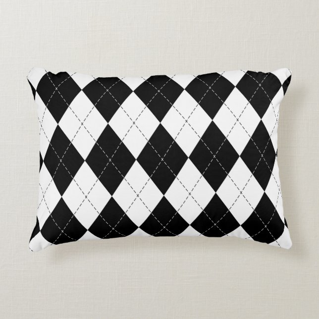 Black White Geometric Argyle Mönster Prydnadskudde (Framsidan)