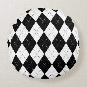 Black White Geometric Argyle Mönster Rund Kudde