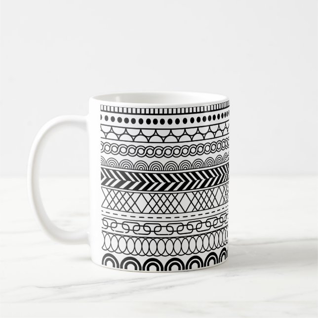 Black & White Geometric Border Sampler Pattern Kaffemugg (Vänster)