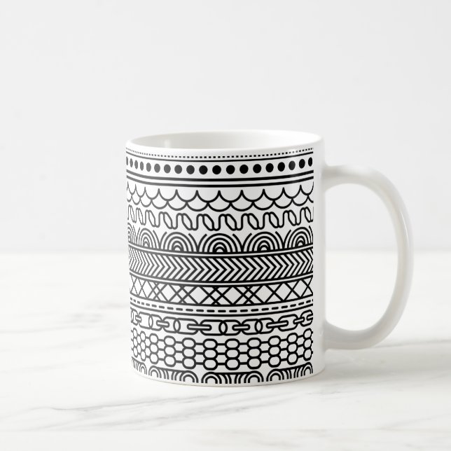 Black & White Geometric Border Sampler Pattern Kaffemugg (Höger)