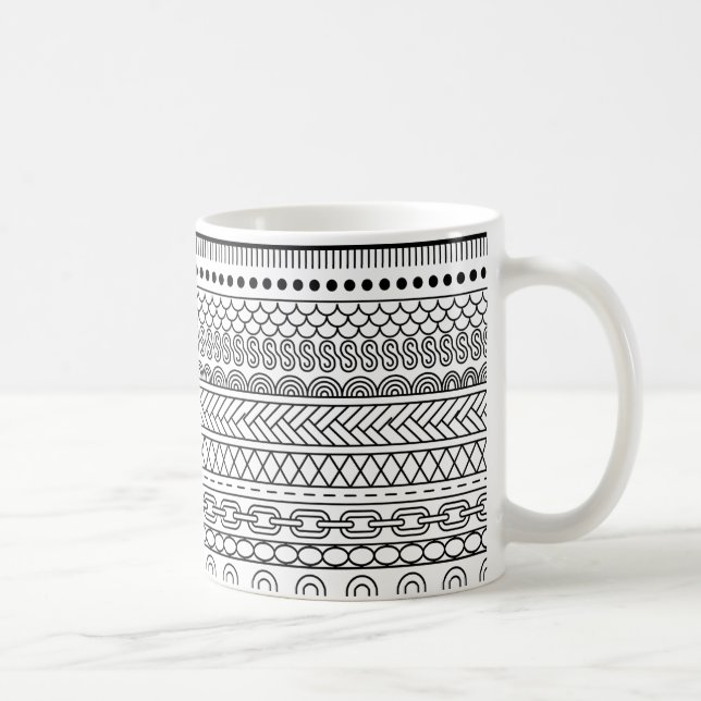 Black & White Geometric Border Sampler Pattern Kaffemugg (Höger)